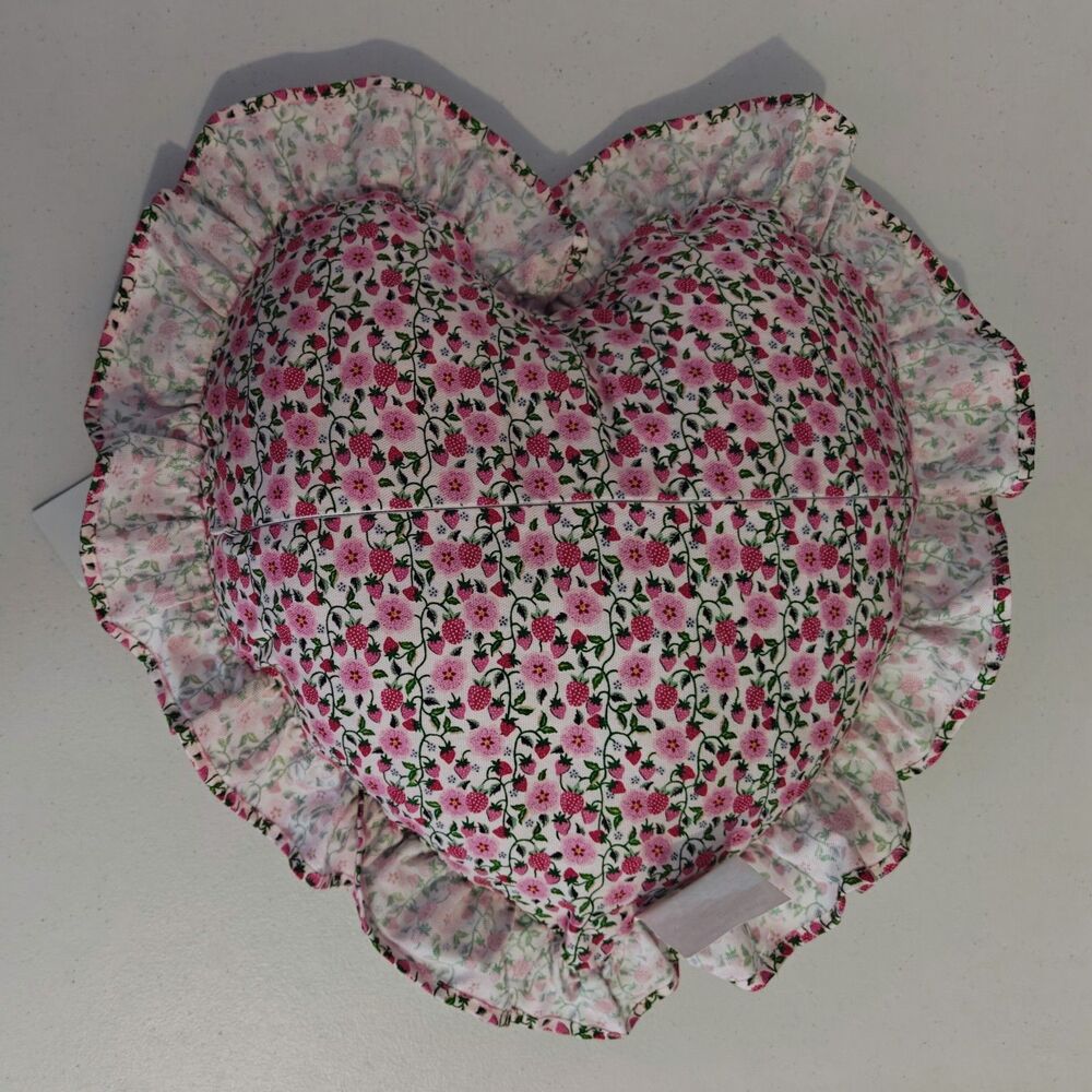 NEW Cath Kidston Strawberry Heart Pillow Ruffle Cotton Cover Toss Throw NWT Pink - Picture 3 of 11